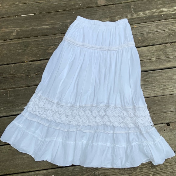 Vintage Bohemian Boho White Midi Peasant Stretchy Flowy Skirt Women’s Size Small - Picture 12 of 15